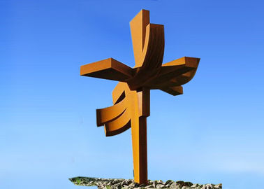 ราคาดี รูปปั้นสวน Corten เหล็กข้ามรูปร่างสำหรับการตกแต่งภูมิทัศน์สนิมออกไซด์ ออนไลน์