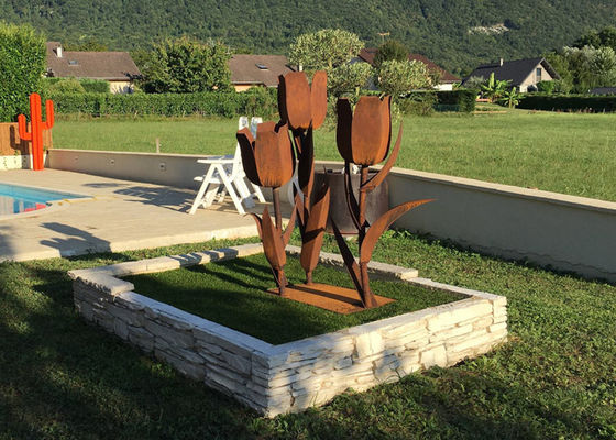 ราคาดี เหมือนจริง Corten Steel Tulip ประติมากรรมดอกไม้นามธรรมสำหรับตกแต่งสวน ออนไลน์