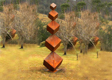 ราคาดี Cube ขนาดใหญ่สำหรับตกแต่งรูปร่างโลหะการ์เด้นประติมากรรม Corten Steel Rusty Finish ออนไลน์