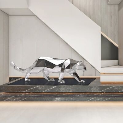 ราคาดี ประติมากรรมเสือดาวเรขาคณิตสมัยใหม่ - รูปปั้นศิลปะสแตนเลสสตีลขัดเงาสำหรับตกแต่งบ้านและสำนักงาน ออนไลน์