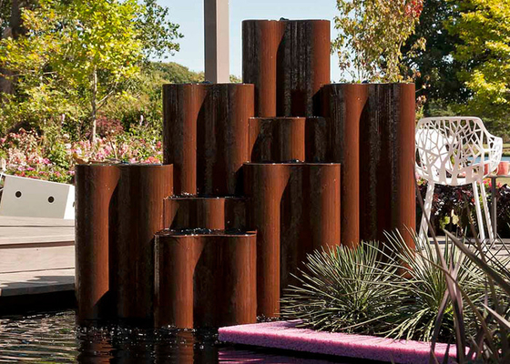ราคาดี Custom Outdoor Corten Steel Column ลักษณะของน้ําตระกูลสําหรับสวน ออนไลน์