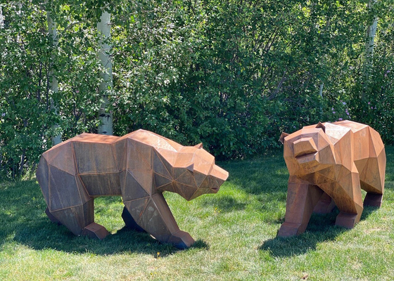 ราคาดี การประดับสวนที่กําหนดเอง Corten Steel Geometry Bear Sculpture ออนไลน์