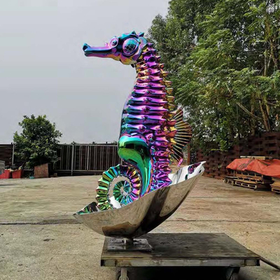 200cm Outdoor Stainless Steel Sea Horse Sculpture พีวีดีเคลือบ