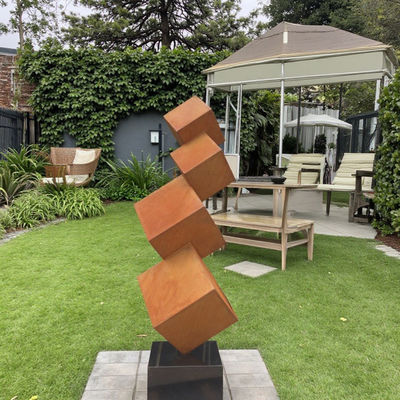ราคาดี Modern Outdoor Garden Decorative Rusted Corten Steel Tiered Cube Sculpture ออนไลน์