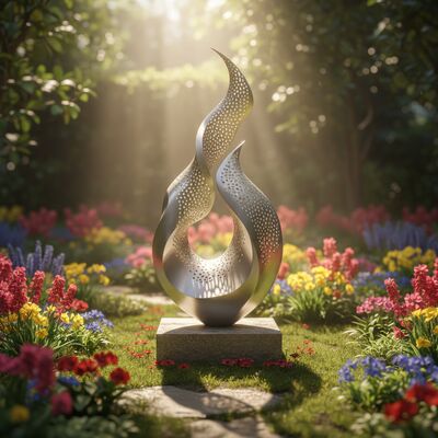Large Perforated Flame Sculpture Modern Stainless Steel Art for Luxury Lobby, Hotel or Garden