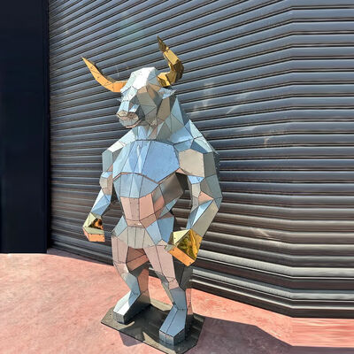 Geometric Stainless Steel Minotaur Sculpture With Light