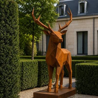 Life Size Geometric Stag Deer Metal Sculpture Weathering Corten Steel Low Poly Animal Statue Modern Outdoor Garden Decor Custom