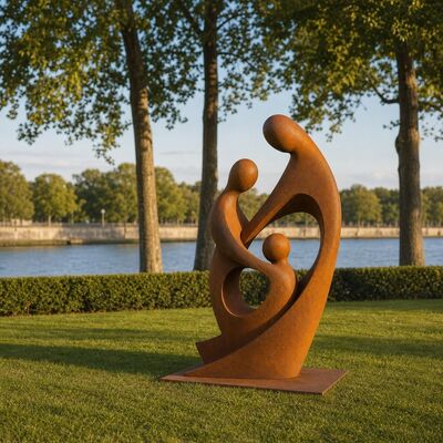 Large Metal Family Sculpture Corten Steel Abstract Garden Statue Outdoor Lawn Yard Pool Art Decor Handmade Modern Figurine Group